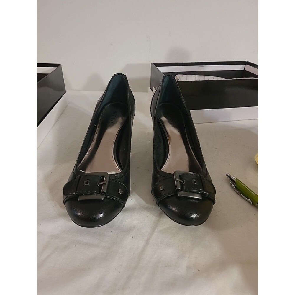 ALFANI Leather 2.5" Heeled Slip On Shoes Accent Buckle Size 9M